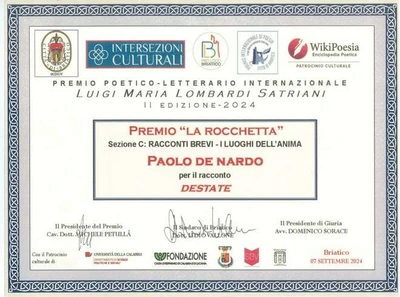 Diploma del Premio nazionale di narrativa e poesia Lombardi Satriani – La Rocchetta 2024